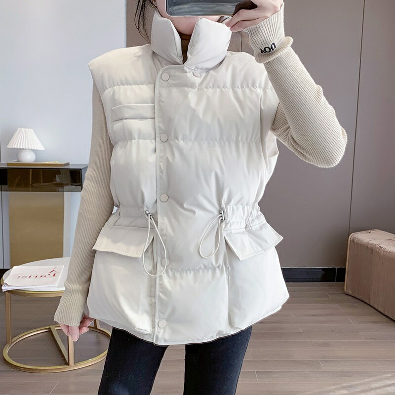 【巴黎精品】羽絨背心白鴨絨夾克-保暖禦寒收腰加厚削肩大口袋女外套3色p1ah9