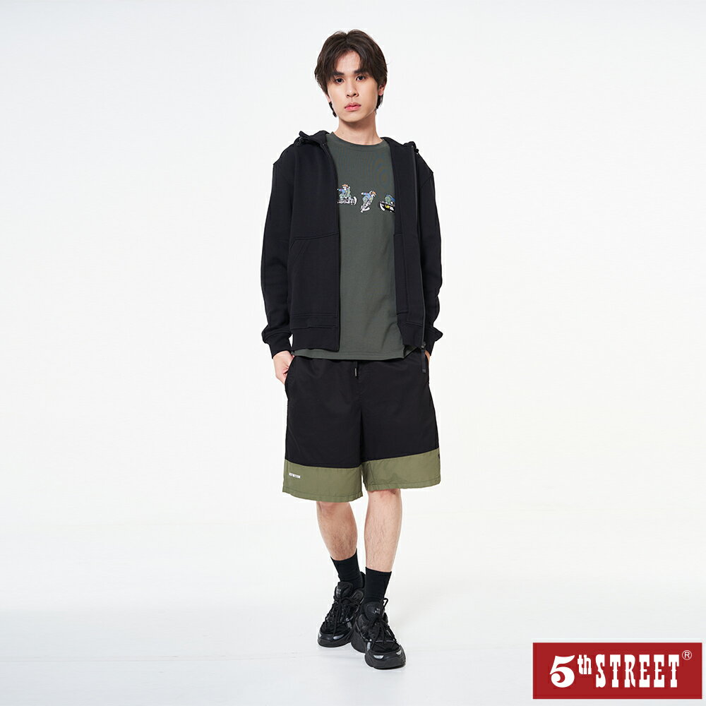 男剪接口袋連帽運動外套-黑色【5th STREET】【APP下單享4%點數】