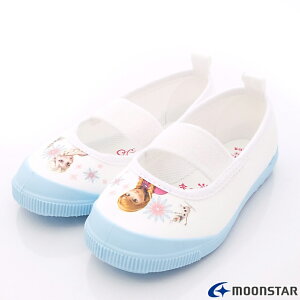 日本月星Moonstar機能童鞋迪士尼聯名系列日本製寬楦冰雪奇緣室內鞋款F019藍(中小童段)