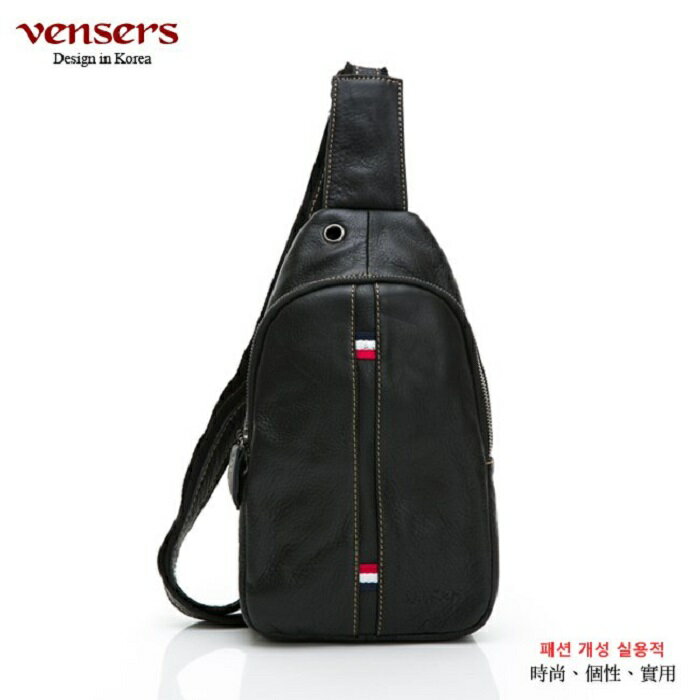【vensers】小牛皮潮流個性包~胸包 斜肩包 單肩包 腰包 運動休閒包 日常外出包(N302301黑色)