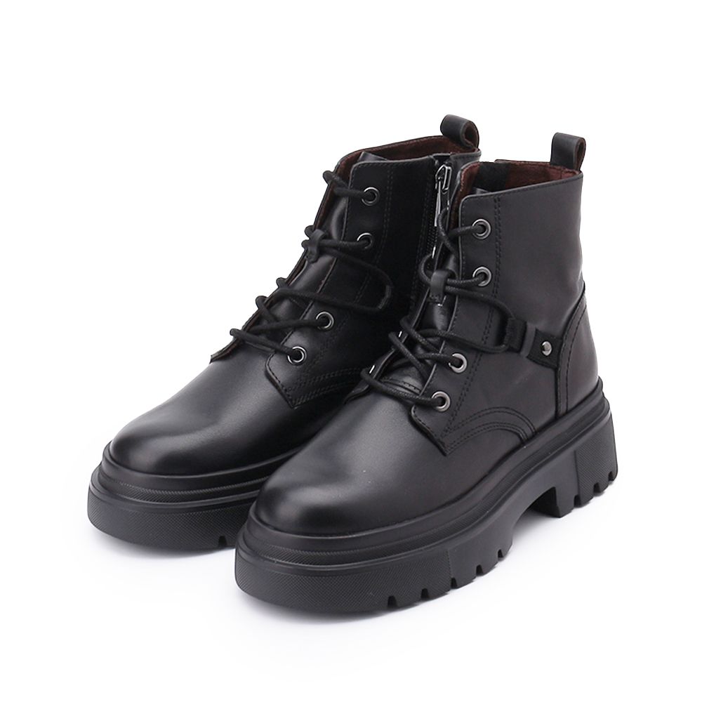 LUZZI 牛皮拉鍊綁帶靴 黑 女鞋 治裝激推