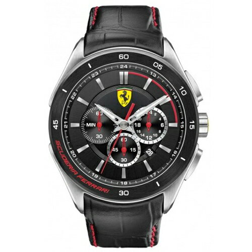 送禮首選★FERRARI Formula Italia 奢華經典計時三眼黑麵皮帶腕錶/0830182 附提袋【全館滿額折價★APP下單點數4倍送】線上購買享 實體門市同步服務
