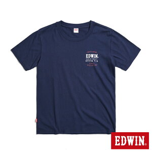 EDWIN 美式斑駁文字LOGO印花短袖T恤-男款 丈青色 #夏日沁涼衣著