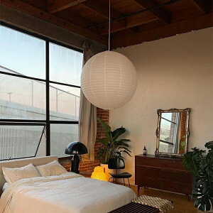 白色日式吊燈 簡約創意民宿客廳餐廳侘寂風圓球宣紙圓形LED吊燈