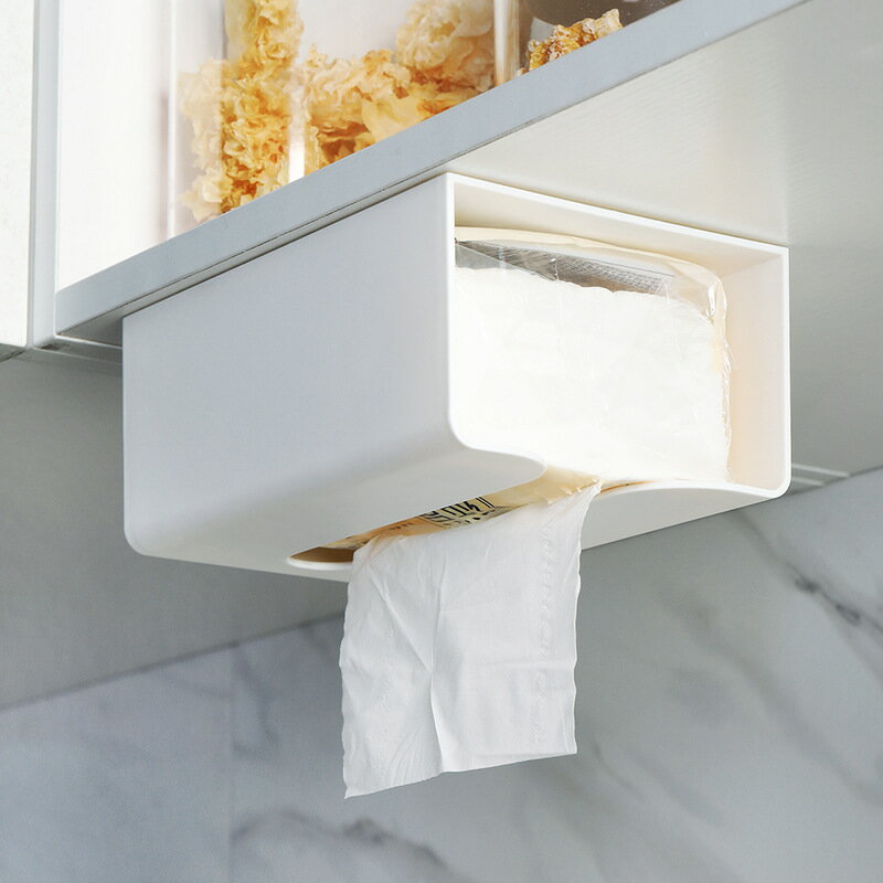 壁掛式廚房用紙掛架櫥柜紙巾架衛生間免打孔粘貼式懸掛抽紙收納盒