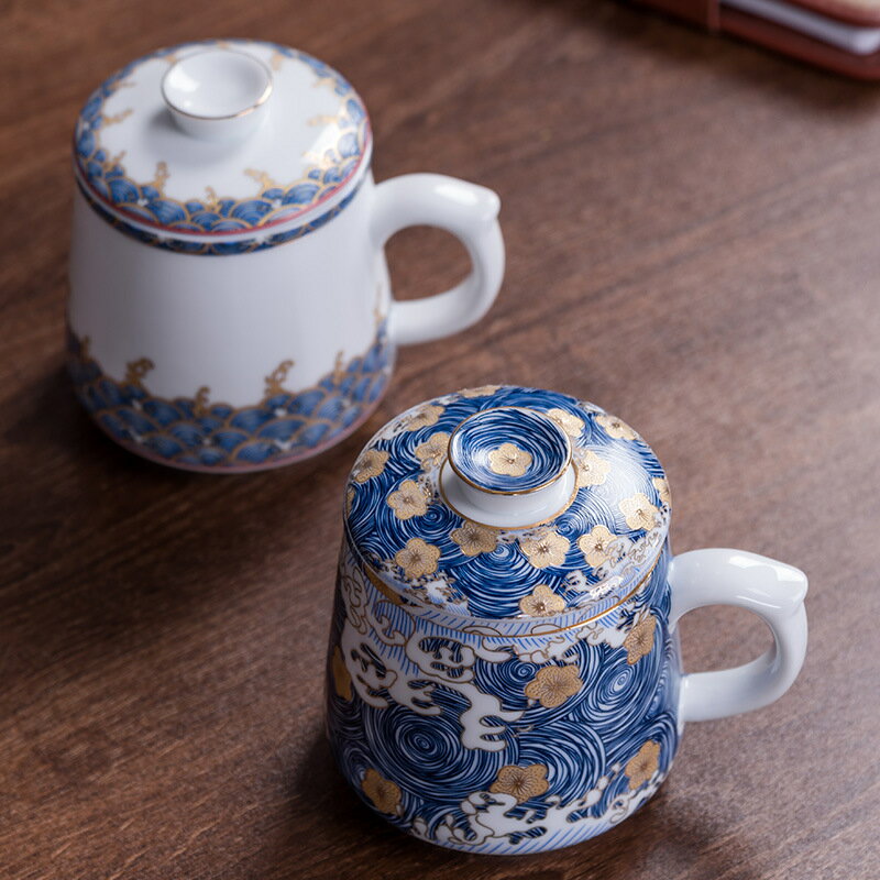 琺瑯彩水杯陶瓷茶杯帶蓋過濾馬克杯主人杯個人杯中式商務禮品定制