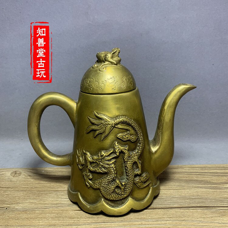 仿古純銅龍吟九州銅壺浮雕龍紋茶壺酒壺大號老式家用復古銅器擺件