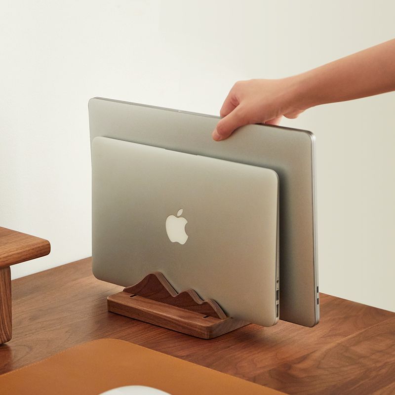 免運 開發票 置物架 收納 筆記本電腦立式支架ipad平板macbook豎立桌面收納通用置物架實木 快速出貨
