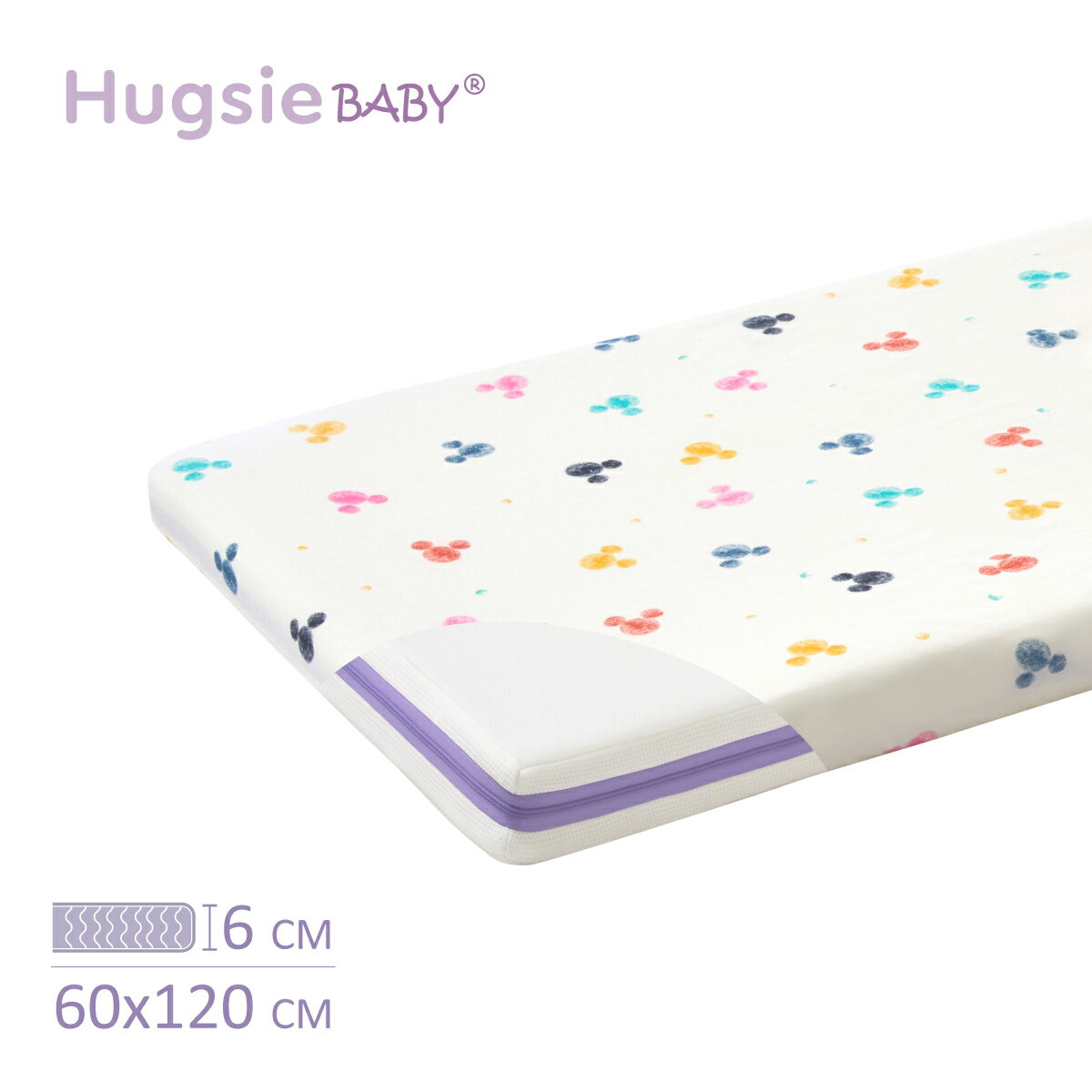 HugsieBABY迪士尼系列透氣水洗嬰兒床墊(附贈抗菌床單) 60×120★衛立兒生活館★