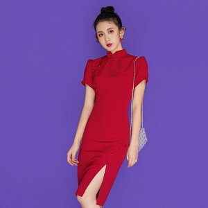 改良旗袍新款夏季紅色日常可穿年輕氣質禮服女裝連衣裙