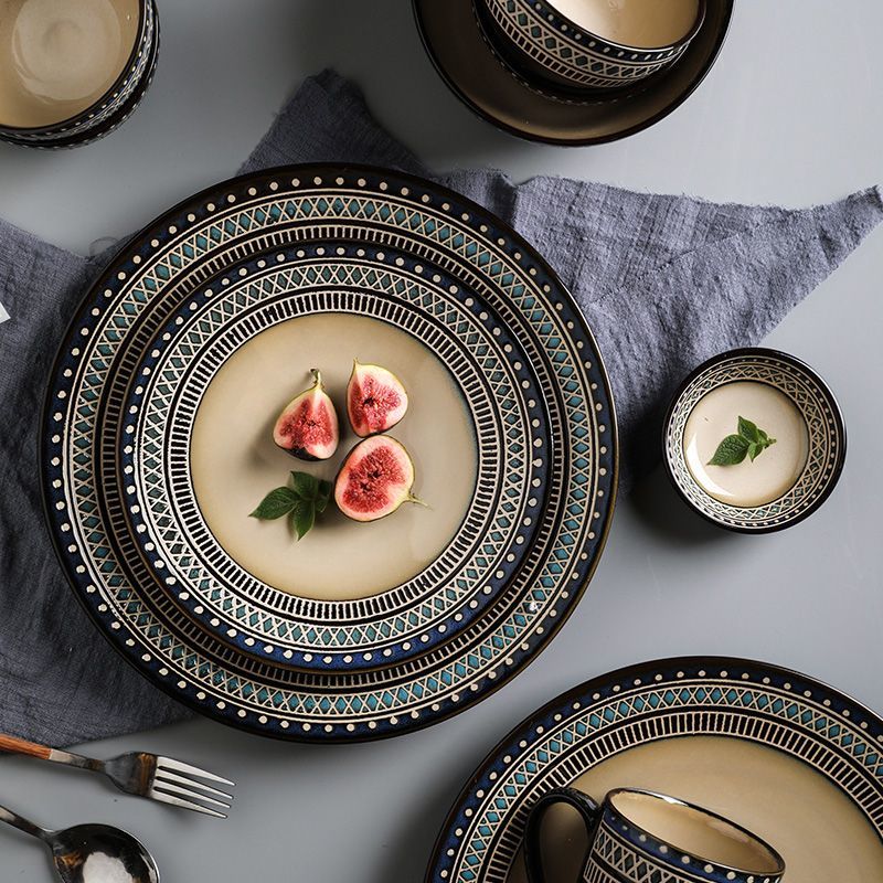 餐具 舍里歐式復古碗碟餐具套裝家用輕奢陶瓷碗盤子碗筷組合高端送禮-快速出貨