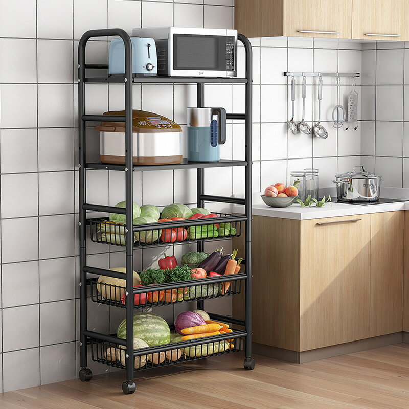 廚房置物架落地式多層小推車可移動帶輪冰箱夾縫收納縫隙蔬菜架子