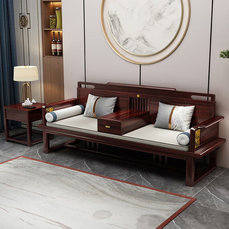 家具 金花梨木新中式實木沙發組合兩用羅漢床客廳格紅木家具