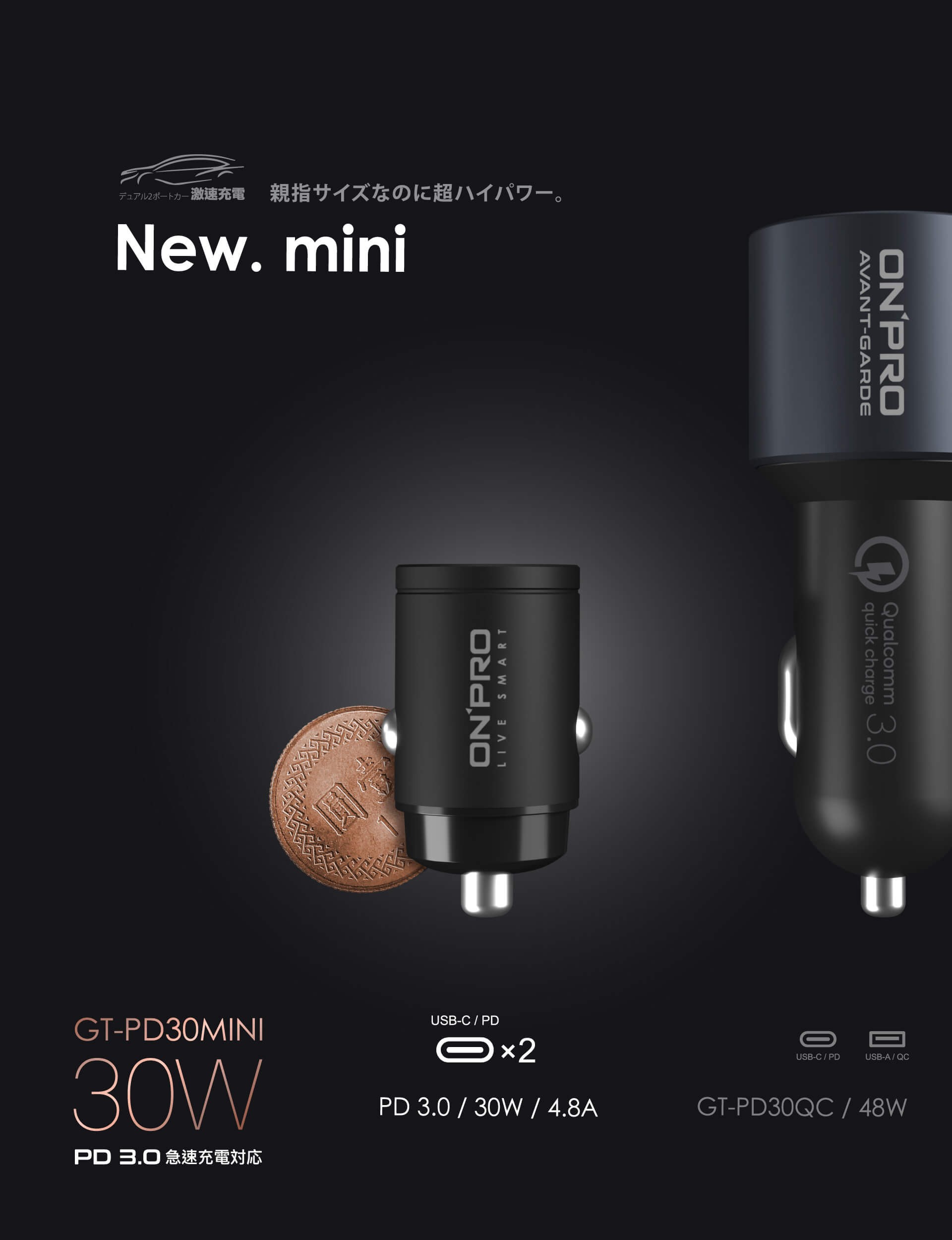 【ONPRO】GT-PD30MINI 30W PD3.0 快充車用充電器 2