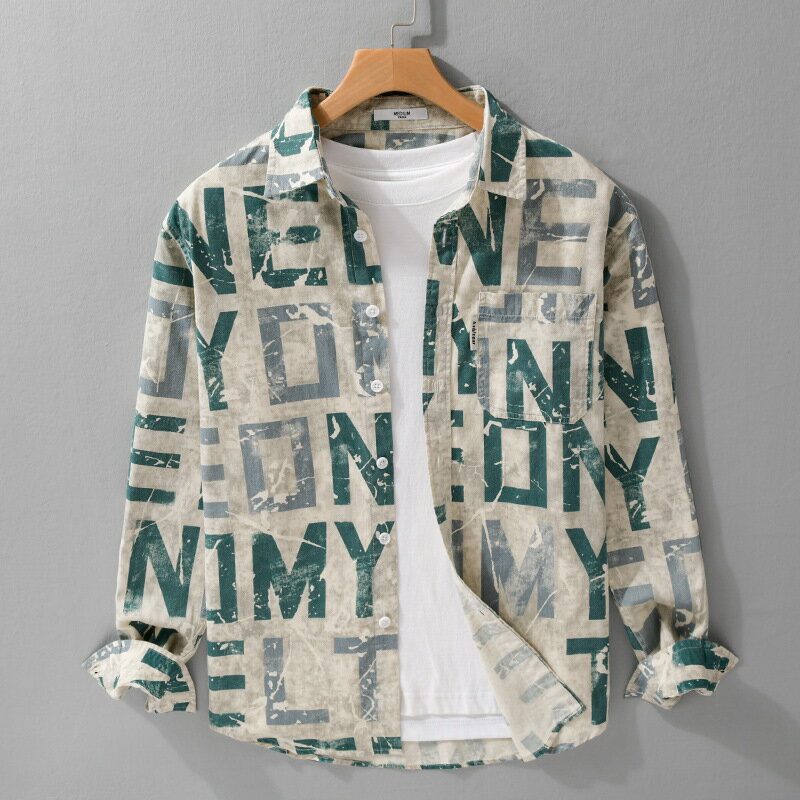 【巴黎精品】現貨+預購 男襯衫長袖上衣男日系寬鬆休閒襯衫男裝-春季潮流印花個性男上衣3色a1kq76