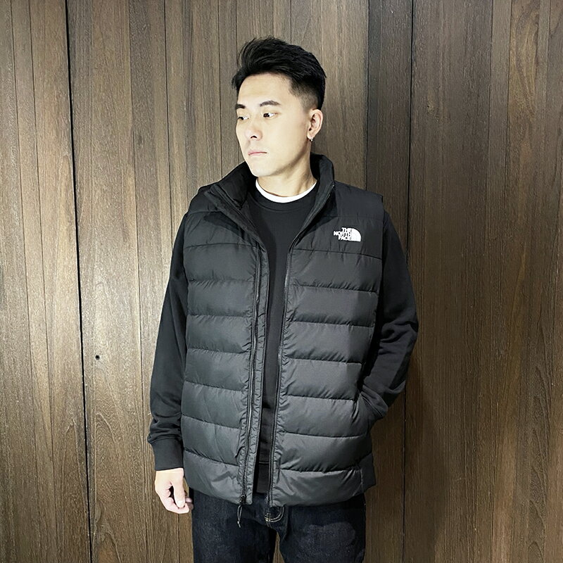 美國百分百【全新真品】THE NORTH FACE 羽絨背心 立領 男款 TNF 防寒 防潑水 logo 黑色 DE92