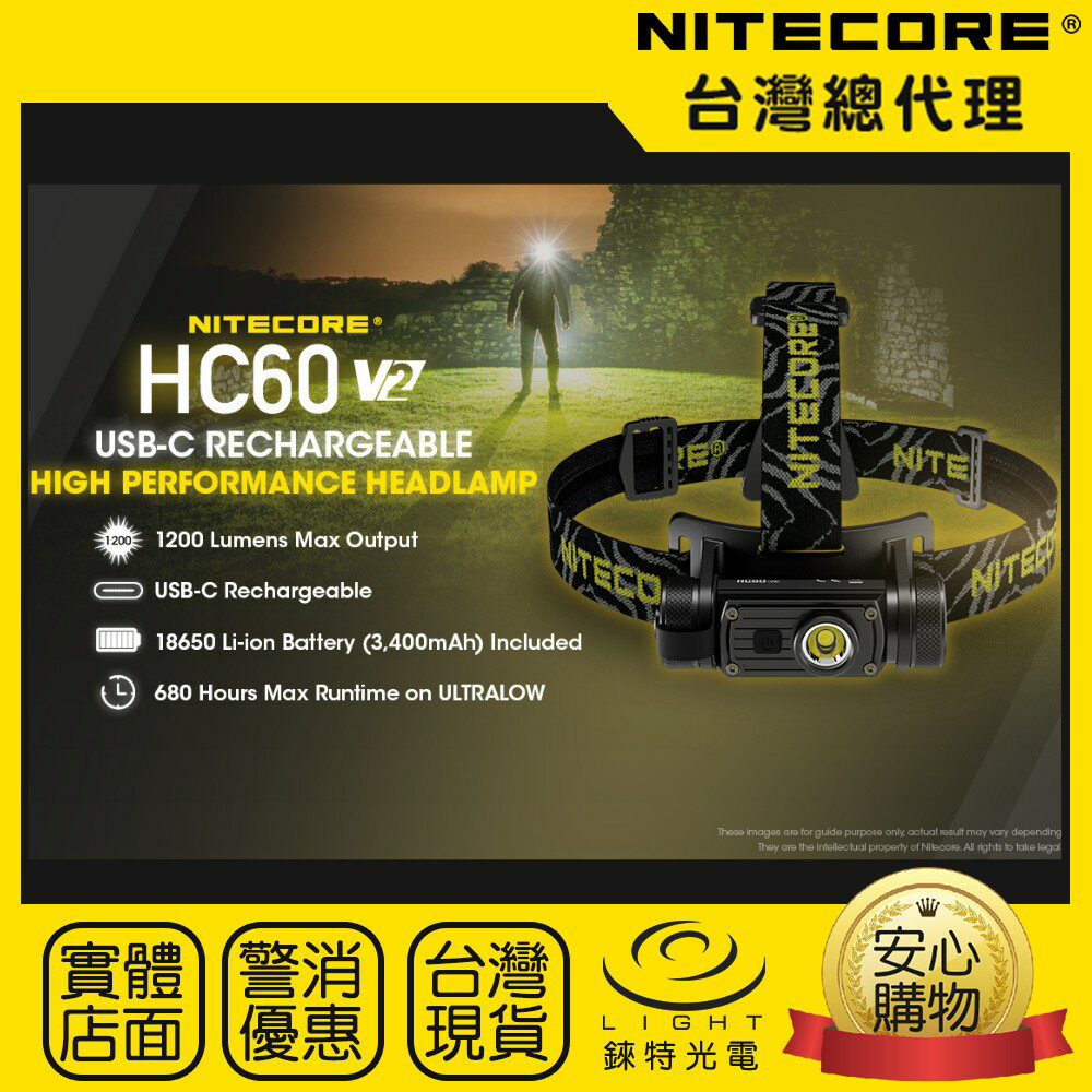 【錸特光電】NITECORE HC60 V2 1200流明 戶外LED高亮 頭燈 USB-C充電 HC60W 中白光