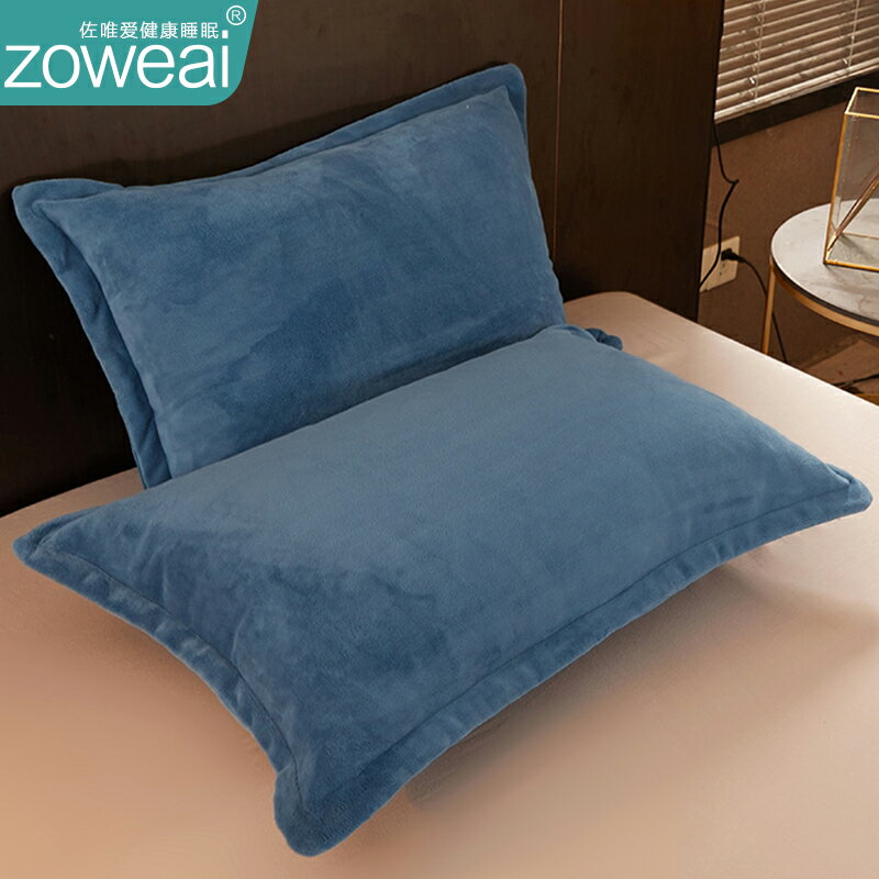 純色簡約款牛奶絨枕套一對裝珊瑚法蘭絨加厚單人枕頭套48cmx74cm