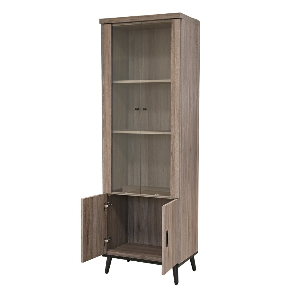 《桃樂絲》玻璃櫃 收納櫃 展示櫃 灰橡色 木心板 立櫃 客廳 置物櫃 工業風 現代風 台灣製造【新生活家具】 2