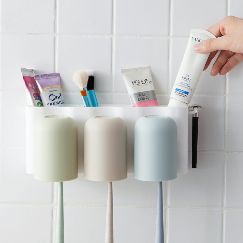 牙刷架吸壁式牙膏盒衛生間刷牙杯套裝漱口杯洗漱牙具壁掛置物架