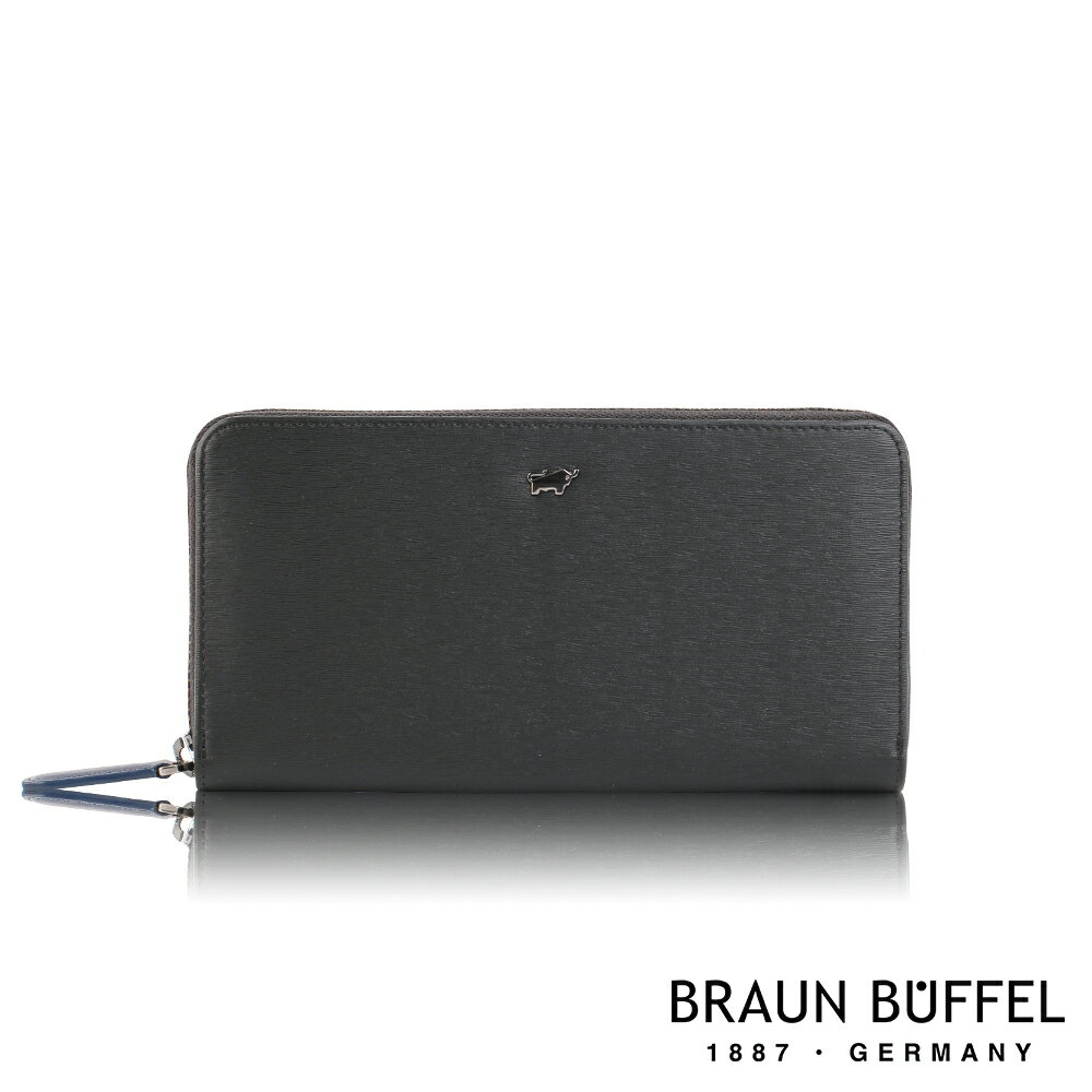 【BRAUN BUFFEL 德國小金牛】臺灣總代理 波索 12卡拉鍊長夾-黑色/BF386-602-BK