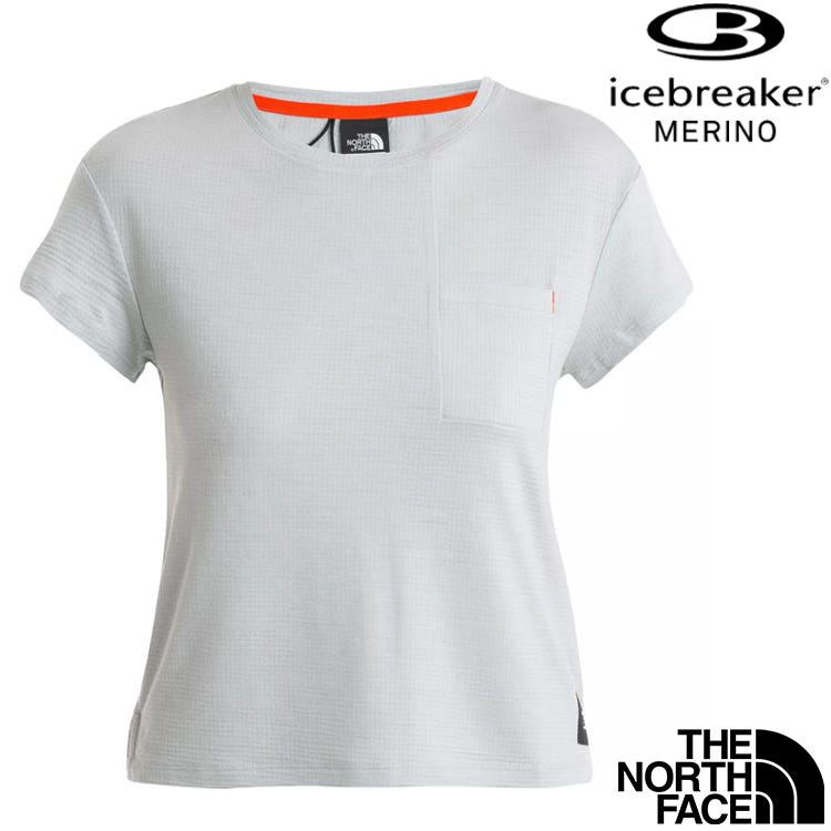 Icebreaker Merino 200 The North Face聯名 女款 美麗諾羊毛圓領短袖上衣(口袋) 0A56VQ 568 淺灰