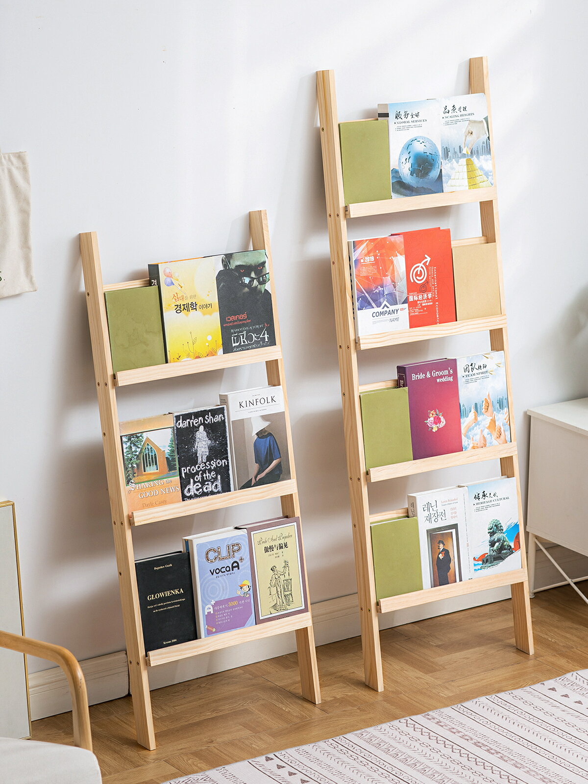 ins風雜志架落地靠墻書報架實木展示架報紙收納架兒童報刊架書架