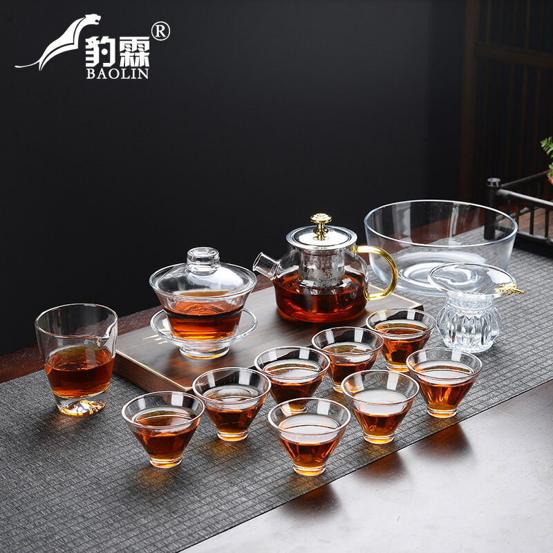 日式耐熱玻璃功夫茶具套裝家用簡約辦公會客過濾紅茶泡茶器茶具