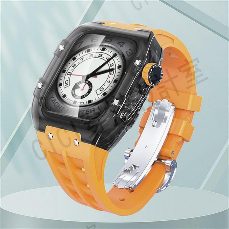 蝴蝶扣表帶改裝套裝 蘋果手錶 氟橡膠錶帶 Apple Watch 8代 7 44 45mm 男生錶帶【亞德機械五金家居】