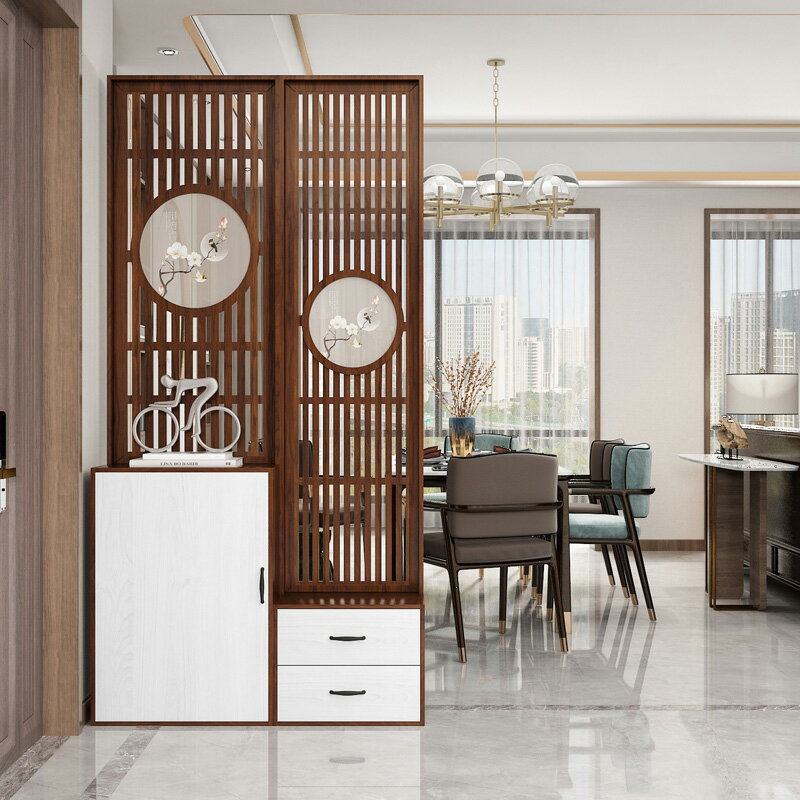 新中式 屏風 入戶玄關 櫃 鞋櫃 一體 現代簡約客廳 雙麵隔斷 櫃 置物架 裝飾