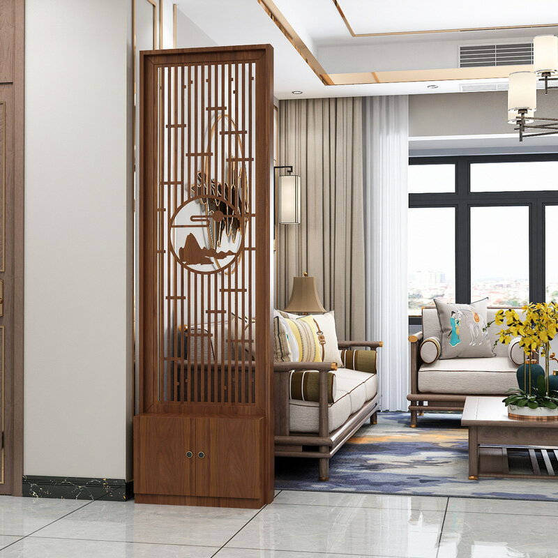 新中式 屏風 隔斷 簡易客廳 鞋櫃玄關 墻移動簡約現代 臥室實木座屏裝飾
