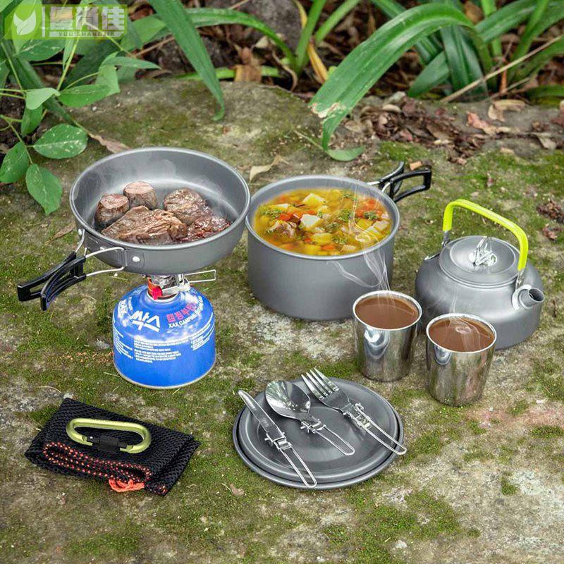 新款戶外野營茶壺套鍋套裝 便攜式炊具組合 野外鍋套裝