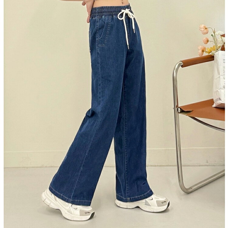 薄彈抽繩水洗寬褲(S-3L) 【B370471】