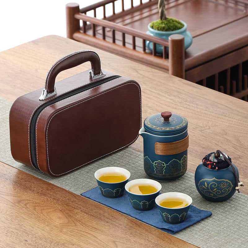 中國風戶外便攜式旅行茶具 陶瓷一壺三杯快客杯