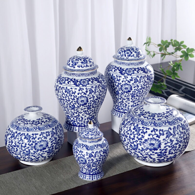 梅嶺窯陶瓷德化青花瓷復古大中小號通用儲物茶葉罐中式裝飾品擺件