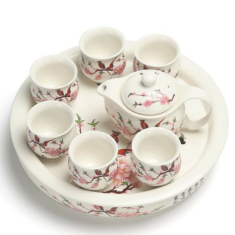 陶瓷茶盤大號儲水圓形干泡盤整套家用隔熱雙層功夫茶具套裝功夫挪威森林