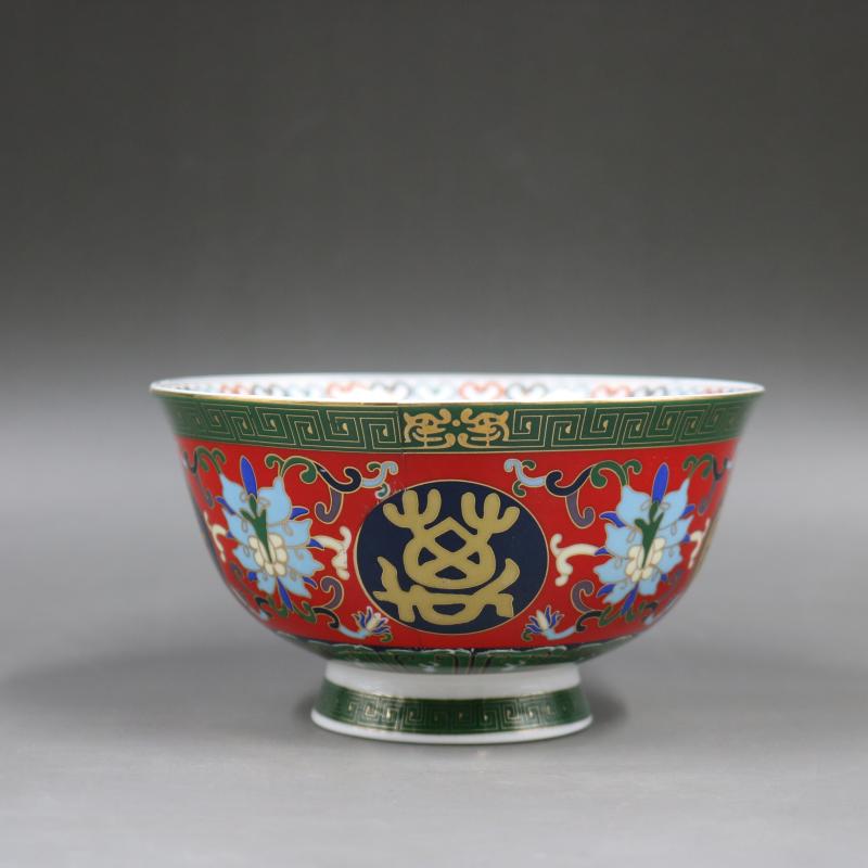 清乾隆琺瑯彩萬壽無疆碗家居仿古瓷器裝飾擺件古董古玩博古架收藏1入