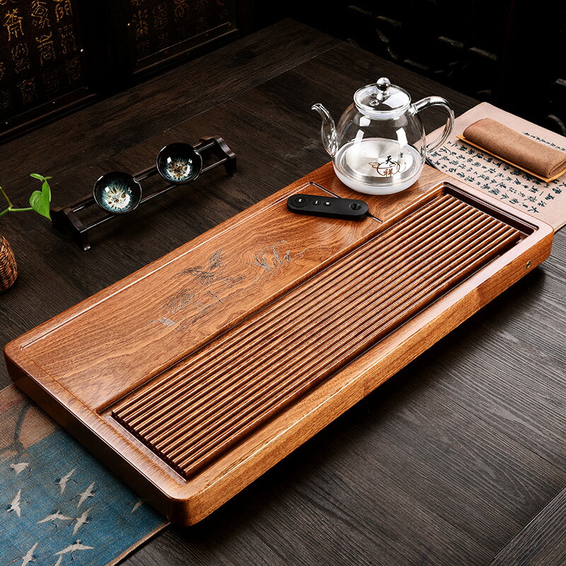 整塊實木茶盤花梨木平板茶臺簡約家用排水功夫茶具茶海茶托盤