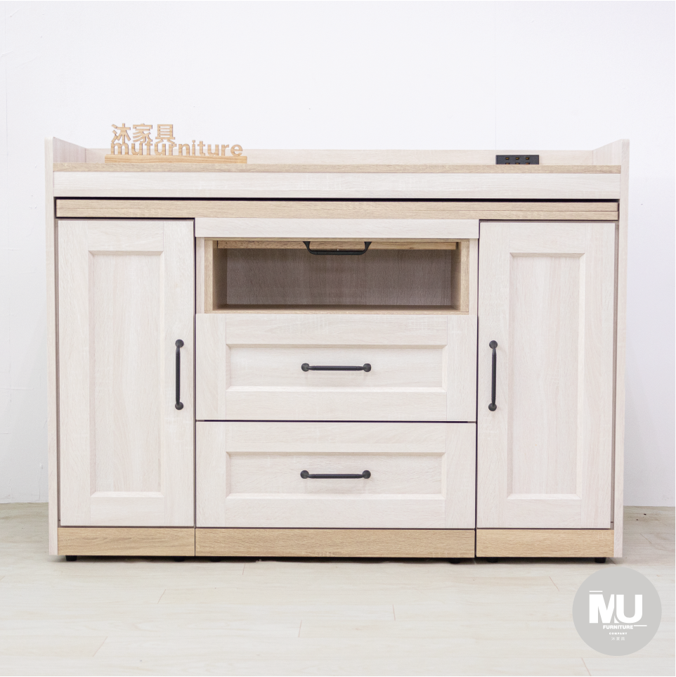 【沐傢俱Mufurniture】Koreai 鄉村風4尺收納櫃(可展開)/伸縮餐桌/碗盤櫃/收納