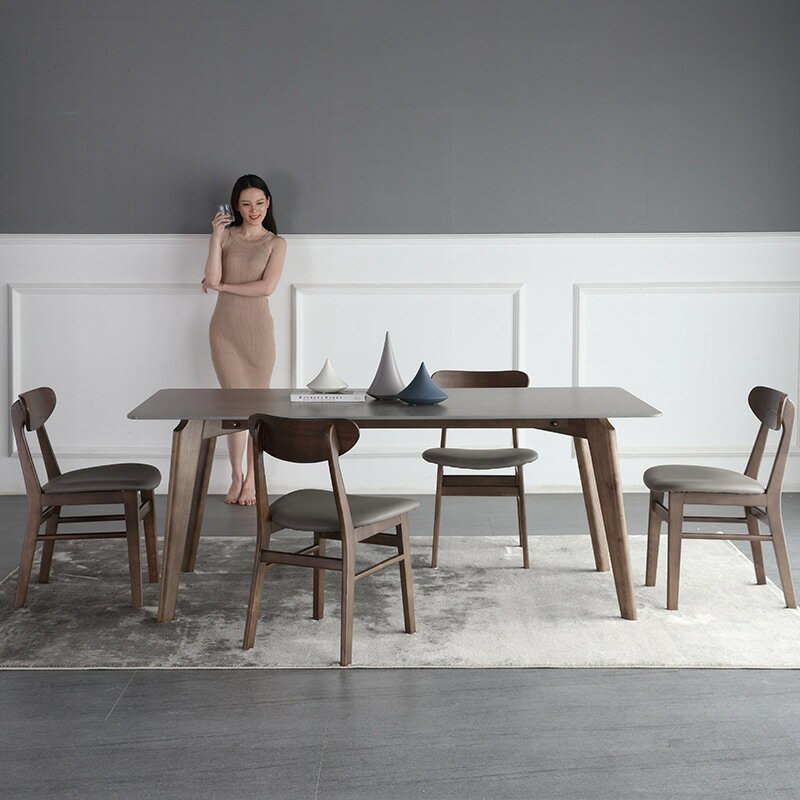 桌子 北歐實木巖板餐桌家用小戶型長方形飯桌餐桌椅組合