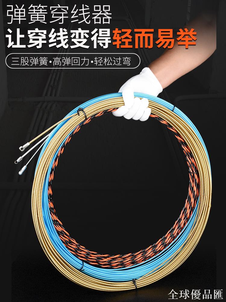 【全球優品匯】電工穿線器帶滾輪頭鋼絲包膠 電線網線穿管器 光纖線槽引線器