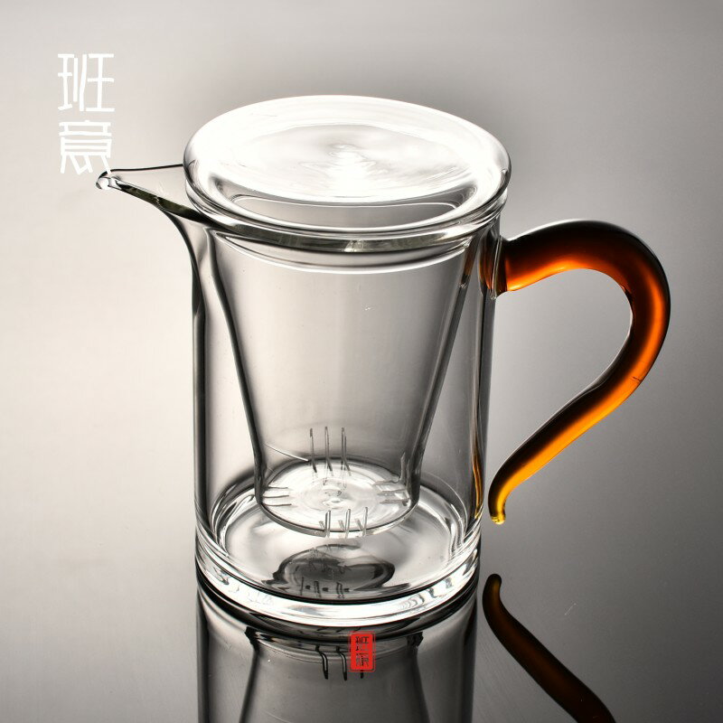 公道杯加厚玻璃分茶器鷹嘴帶玻璃濾網茶漏杯分茶器茶具配件套裝1入