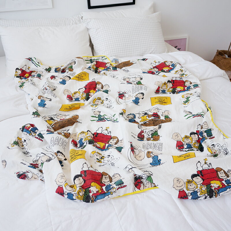 出口日本雙層紗布全棉兒童空調毯卡通印花可愛大浴巾夏季嬰兒蓋毯