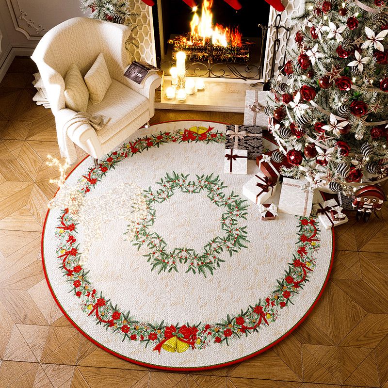 聖誕地毯 平安夜圣誕地墊氛圍感輕奢高級感地毯客廳臥室圓形墊子北歐風腳墊