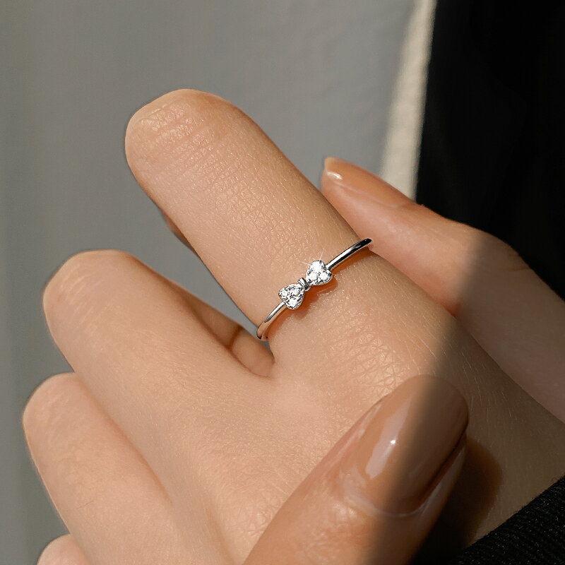 925純銀蝴蝶結戒指女2021年新款潮小眾設計輕奢高級感ins食指指環