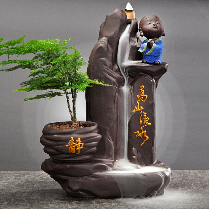 大號創意高山流水陶瓷茶寵招財擺件紫砂和尚花器水植盆景倒流香爐