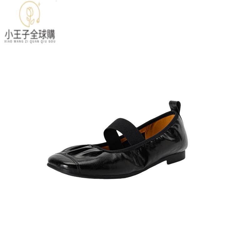 【公司現貨速發】免運 開發票 小短靴 堆堆靴 真皮女鞋 羊皮鞋 小皮鞋 樂福鞋內外全頭層羊皮圓頭可對折芭蕾舞平底淺口單鞋 奶奶鞋大碼34-41 定製