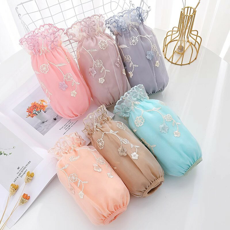 袖套女冬短款羽絨服棉衣套袖頭辦公防汙防臟袖短款時尚繡花蕾絲袖【雲木雜貨】