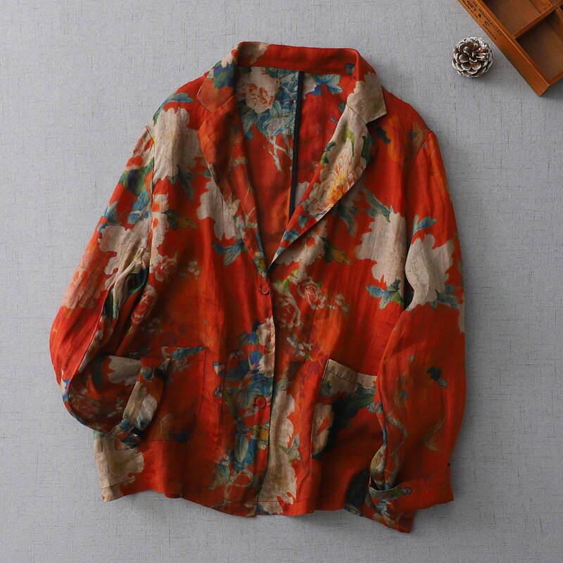 【巴黎精品】現貨+預購 高級法式西裝外套OL套裝西服上衣寬鬆大碼休閒女裝-復古文藝花卉防曬女外套a1kw70