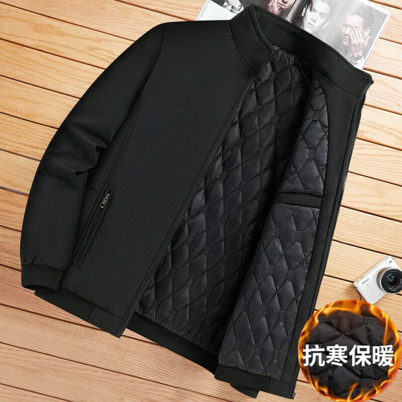 【秋季新品】大碼保暖外套 休閒外套 冬季夾剋男外套寬鬆老年男士加絨夾剋衫爸爸裝中年加厚棉衣冬裝